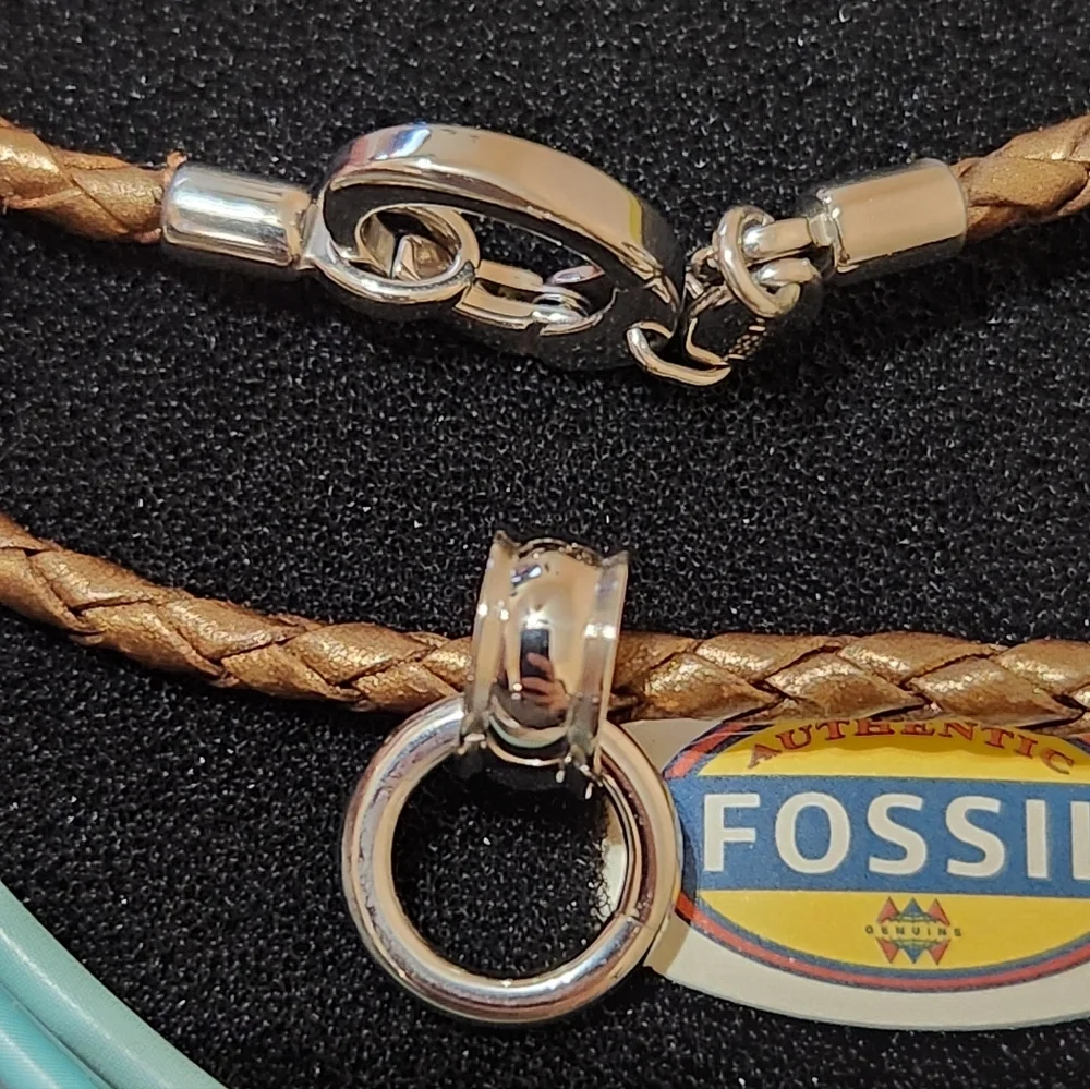Fossil Charm Braided Leather Necklace